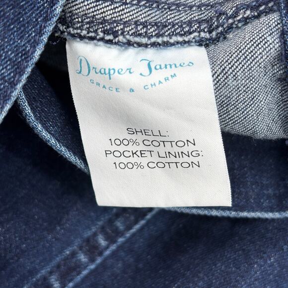 Draper James Jean Jacket Womens Size L Dark Wash Button Up Stretch Denim Ruffle - Picture 11 of 12